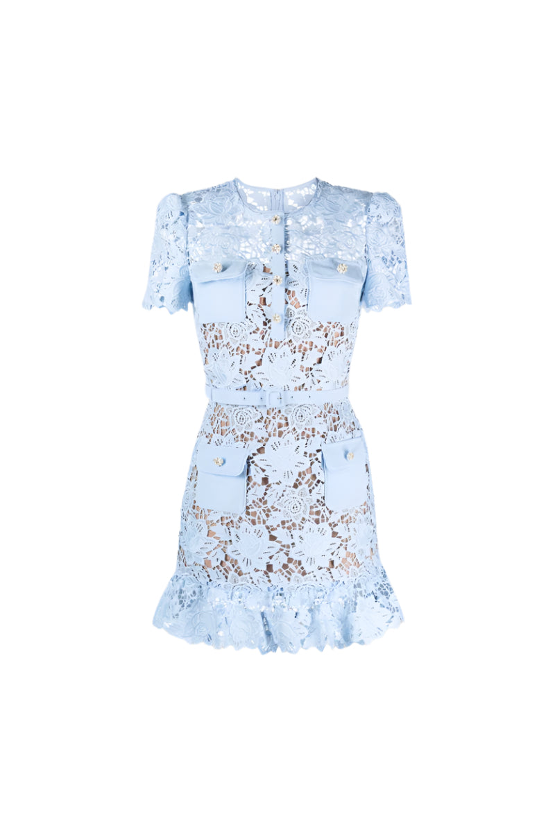 Blue Short Sleeve Embroidered Floral Dress – Feminine Elegance Meets Everyday Ease