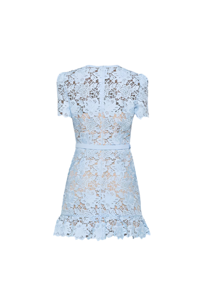 Blue Short Sleeve Embroidered Floral Dress – Feminine Elegance Meets Everyday Ease