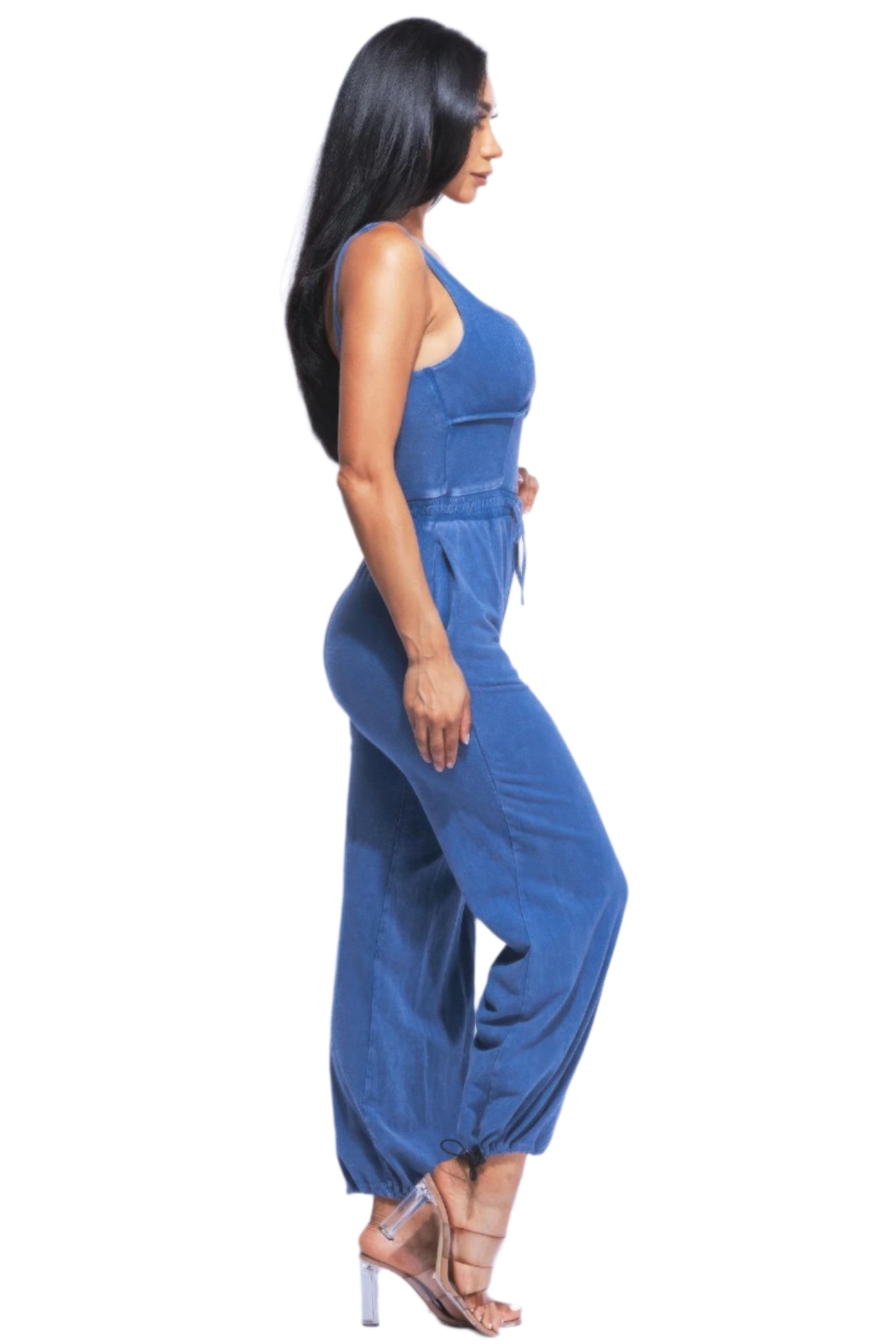 Washed Jumpsuit With Adjustable Ankle