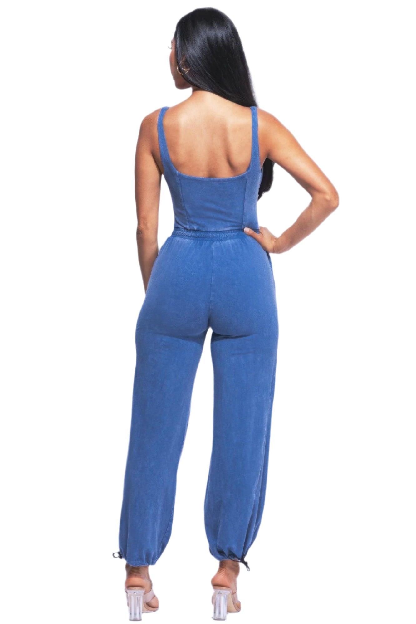 Washed Jumpsuit With Adjustable Ankle