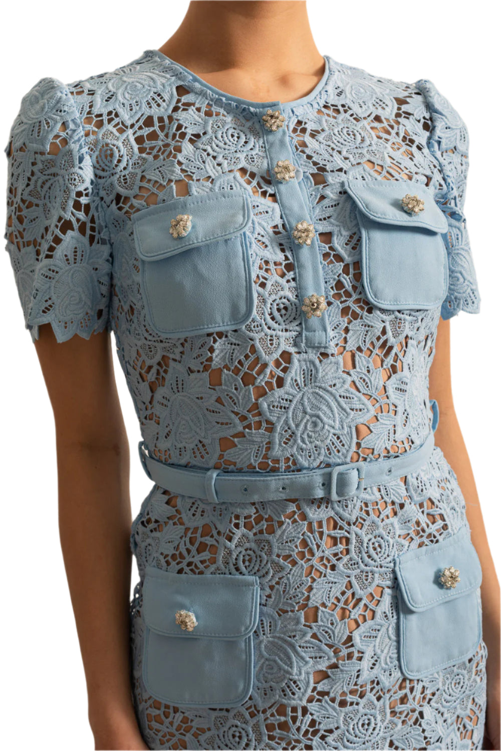 Blue Short Sleeve Embroidered Floral Dress – Feminine Elegance Meets Everyday Ease