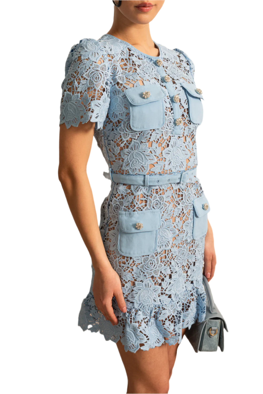Blue Short Sleeve Embroidered Floral Dress – Feminine Elegance Meets Everyday Ease