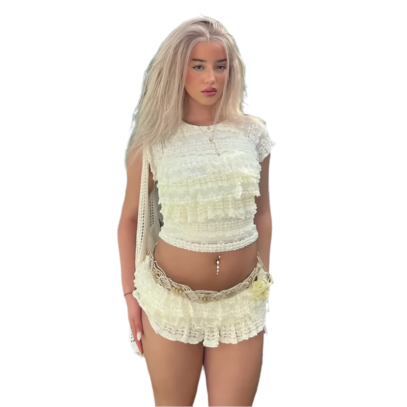 Elegant Lace Crop Top & Shorts Set