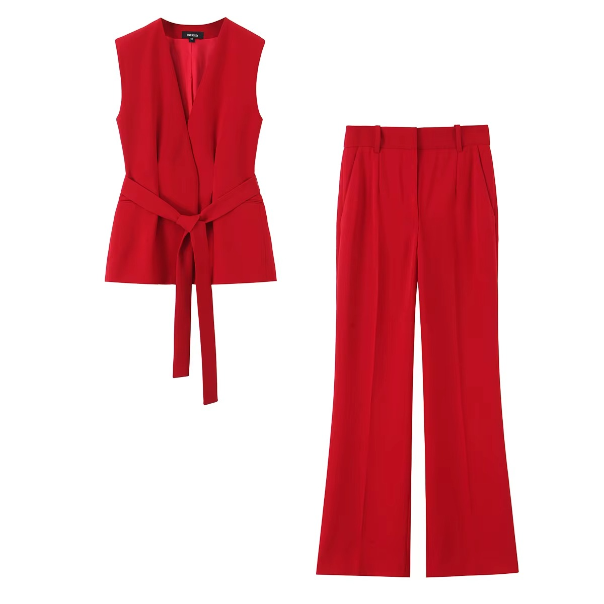 Romantic Red Vest & Flare Pants Set