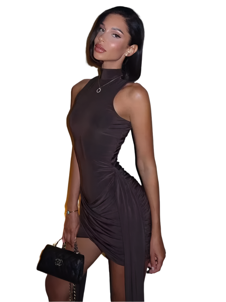 Mozision Turtleneck Sleeveless Mini Dress – Chic & Sexy Elegance
