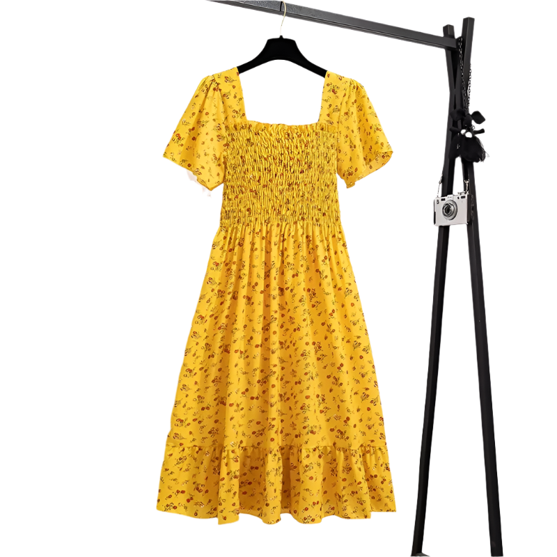 Elegant Floral Chiffon Midi Dress – Effortless Spring & Summer Style