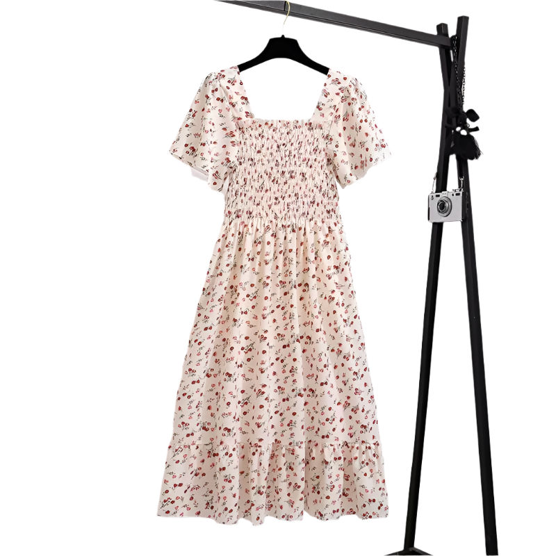 Elegant Floral Chiffon Midi Dress – Effortless Spring & Summer Style