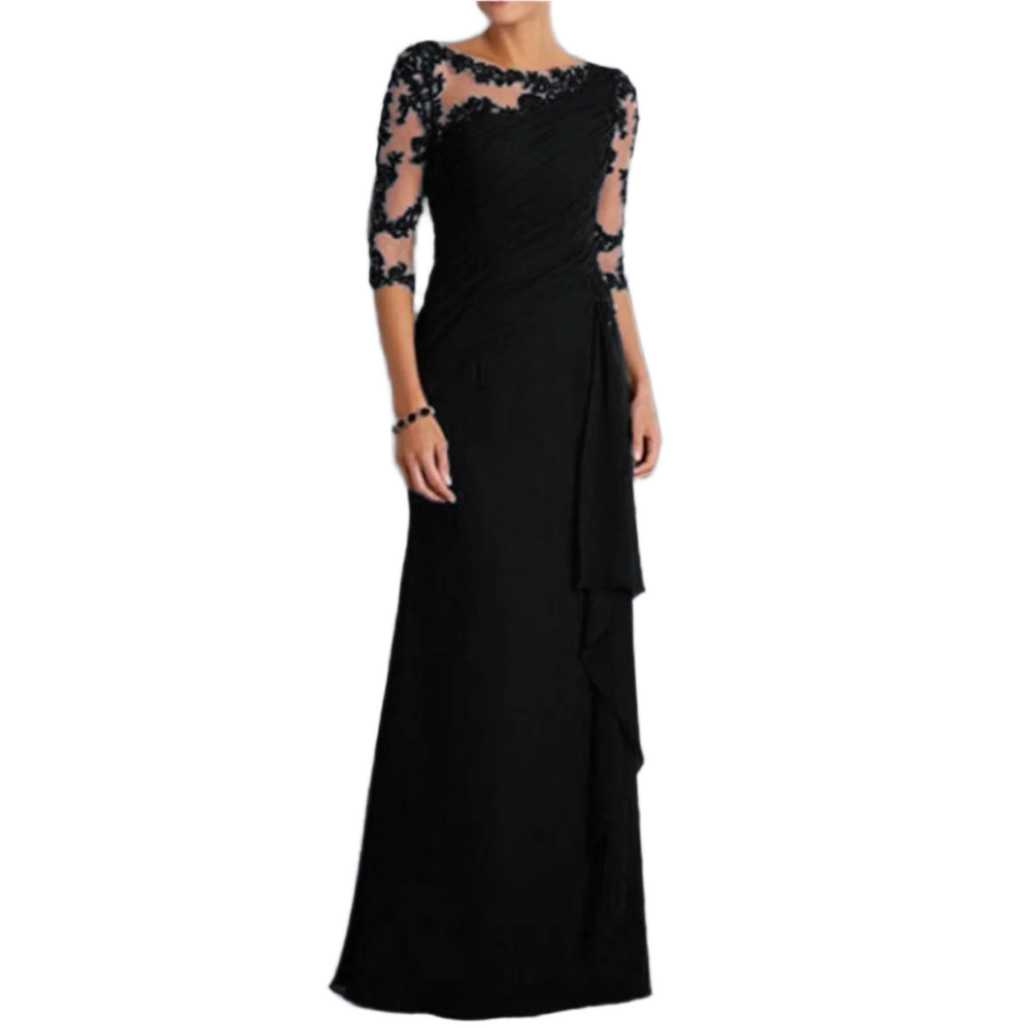 Elegant Lace Patchwork Evening Gown – Timeless Glamour & Sophistication