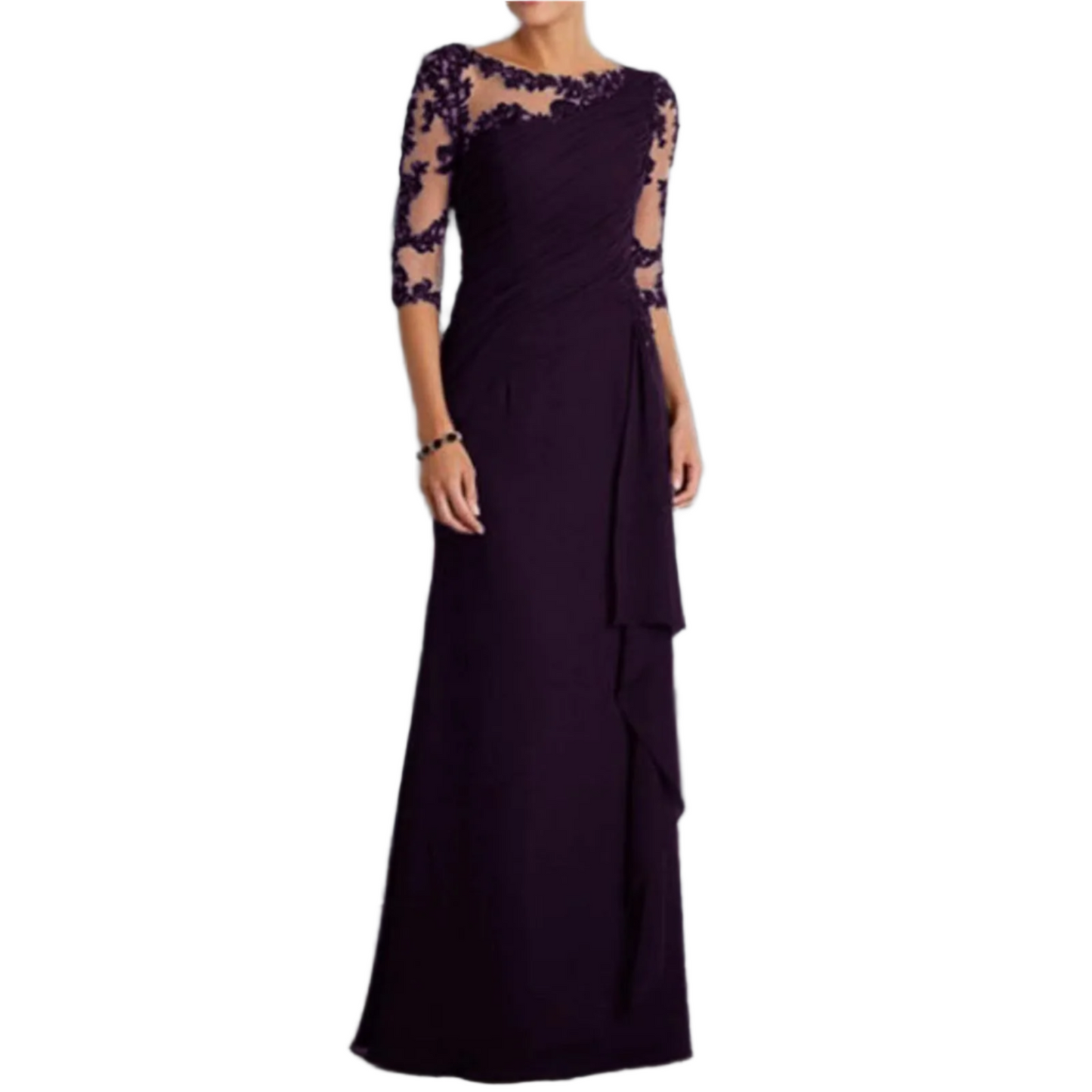 Elegant Lace Patchwork Evening Gown – Timeless Glamour & Sophistication