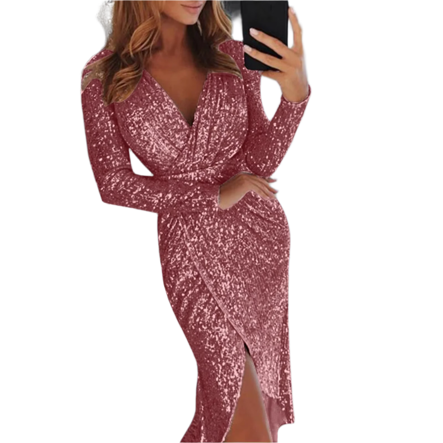 Sequin Front Split Bodycon Dress – Glamorous Shine & Bold Elegance