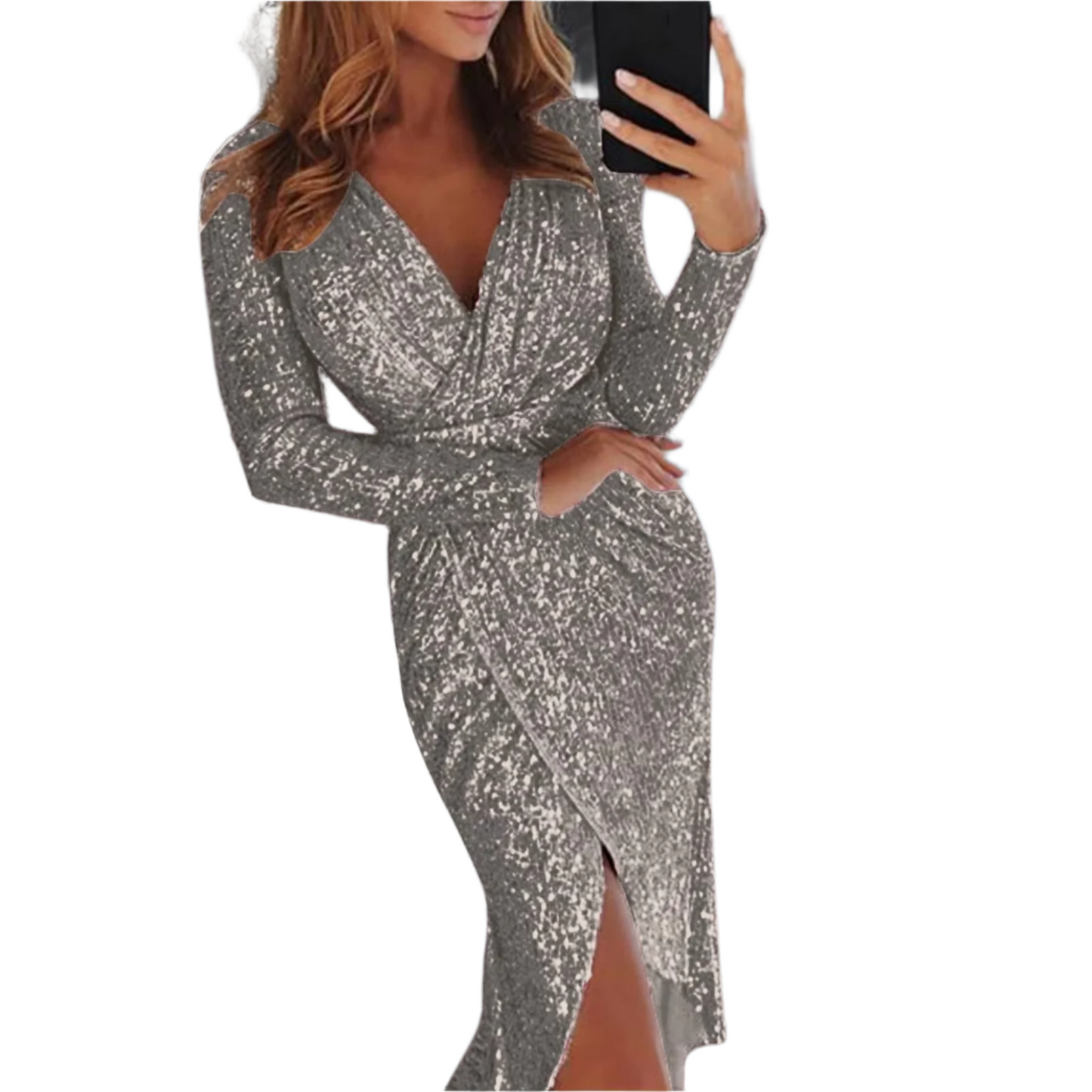 Sequin Front Split Bodycon Dress – Glamorous Shine & Bold Elegance