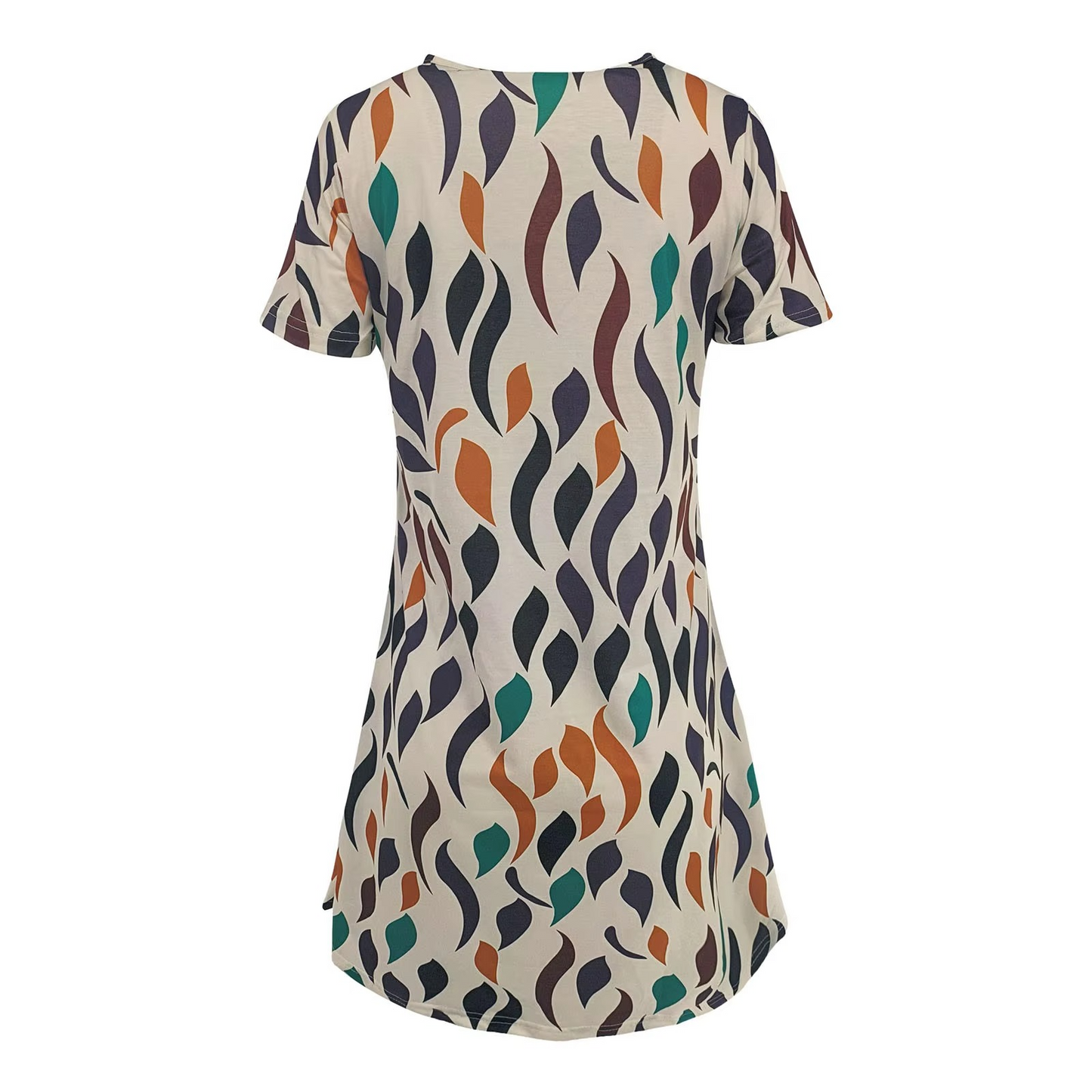 Feather Print V-Neck Mini Dress – Effortless Bohemian Elegance