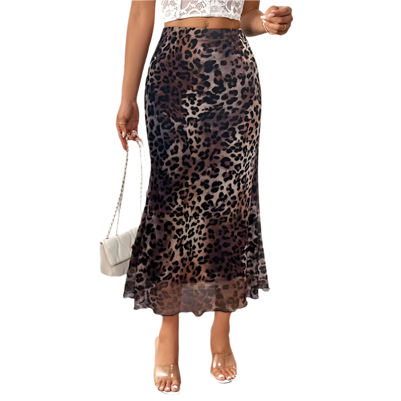 High-Waisted Leopard Print Skirt – Elegant