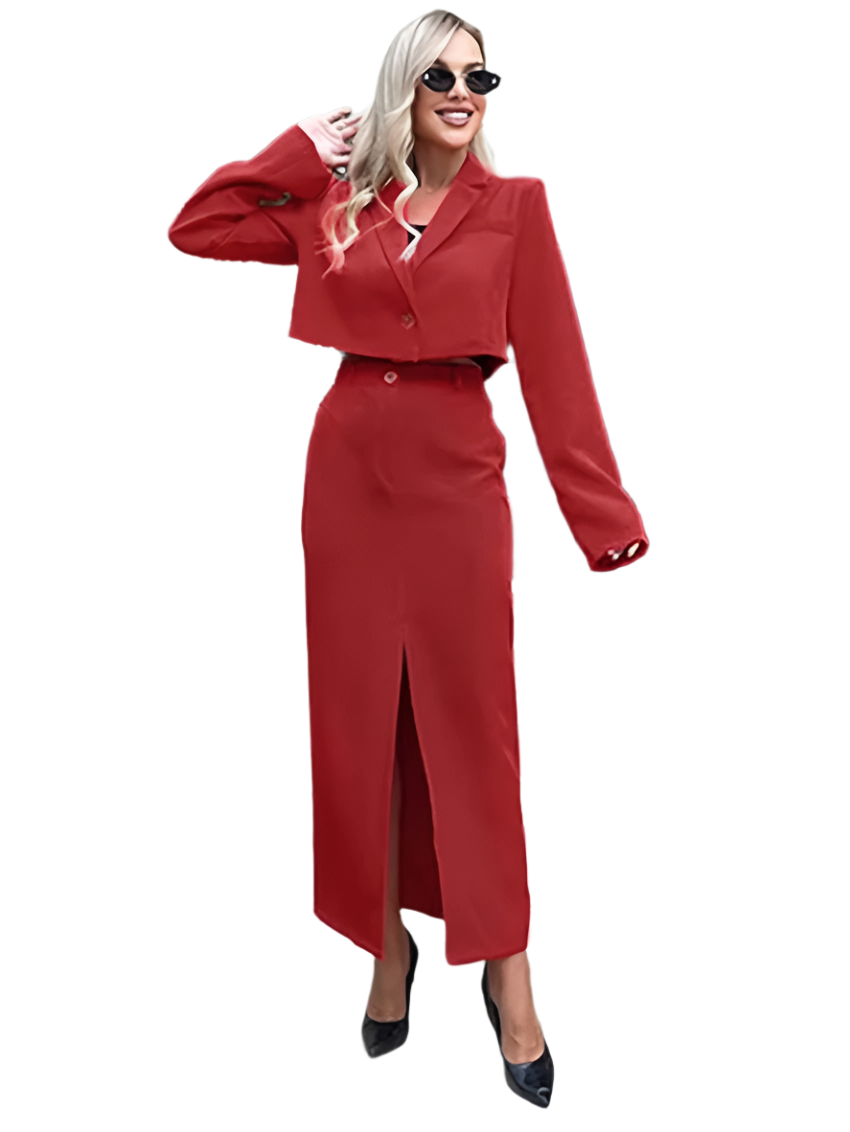 2-Piece Set – Crop Shirt & High-Waist Skirt