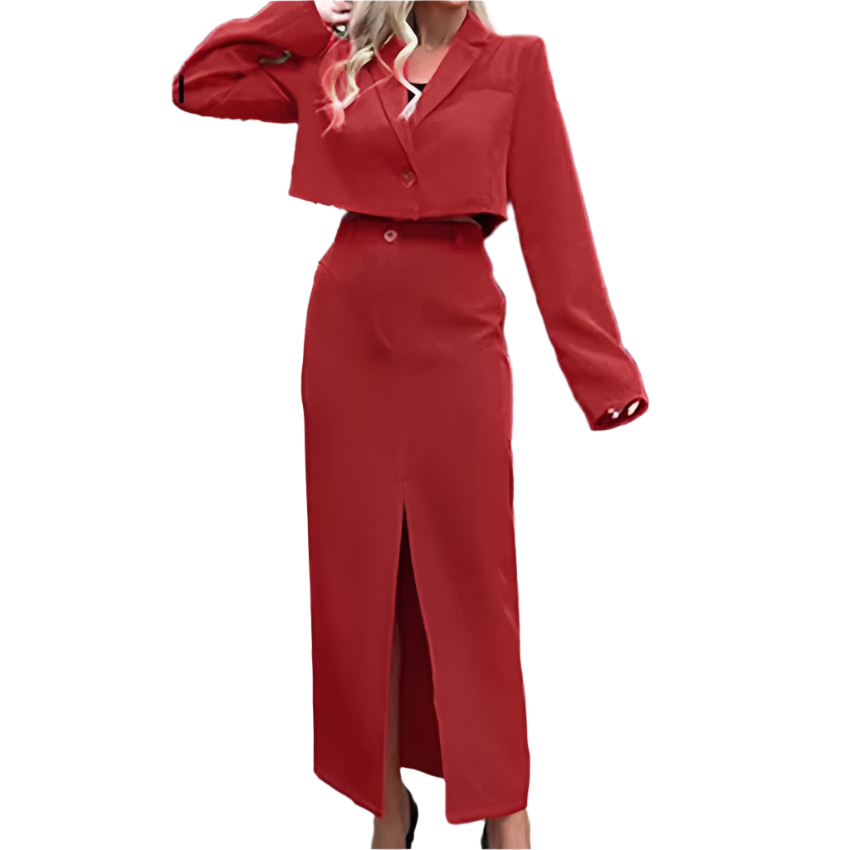 2-Piece Set – Crop Shirt & High-Waist Skirt