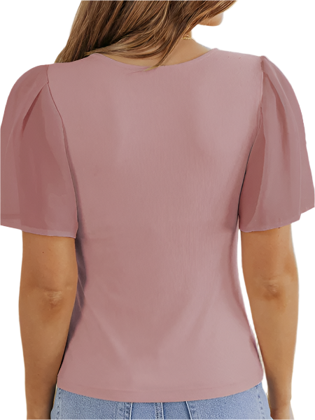 Neck Flutter Sleeve T-Shirt