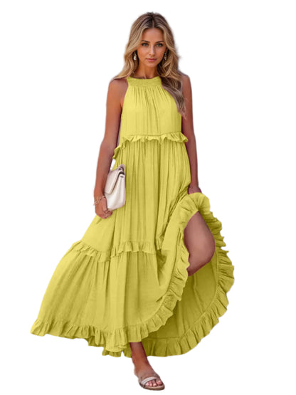 Ruffled Sleeveless Tiered Maxi