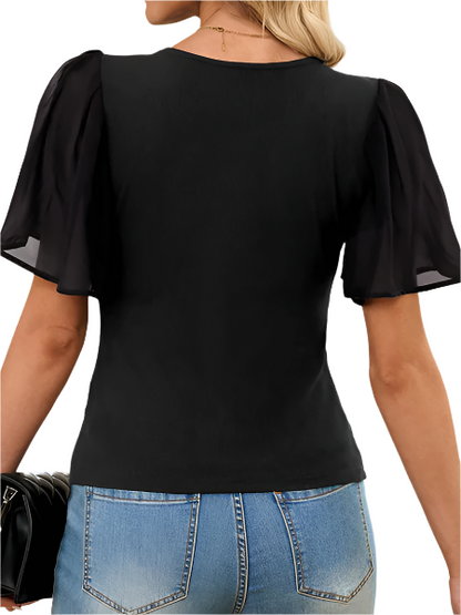 Neck Flutter Sleeve T-Shirt