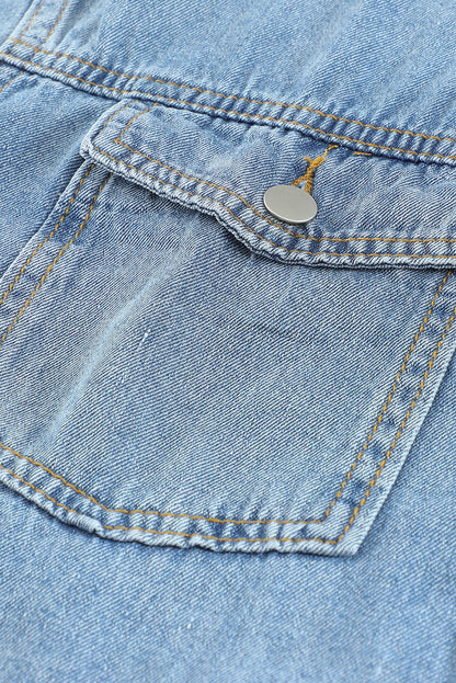 Sky Blue Pocket Raw Hem Buttoned