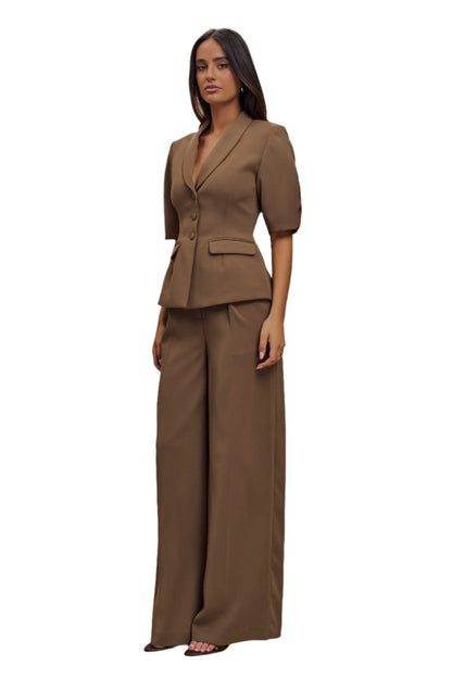 Elegant Short-Sleeve Blazer & Wide-Leg Pants Set