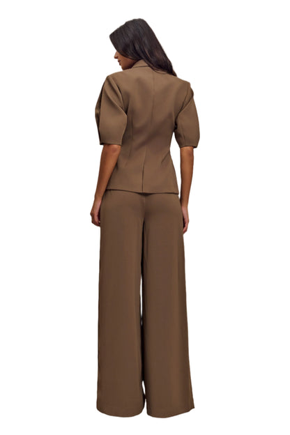 Elegant Short-Sleeve Blazer & Wide-Leg Pants Set