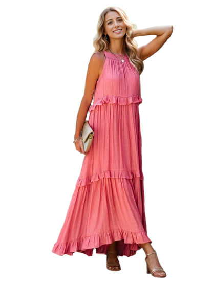 Ruffled Sleeveless Tiered Maxi