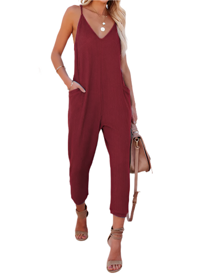 Solid Color V-Neck Pocket