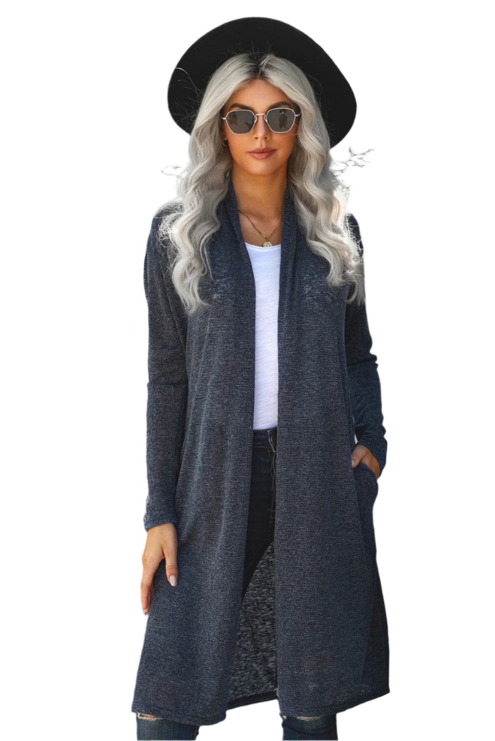 Blue Slouchy Pocketed Knit Longline Cardigan