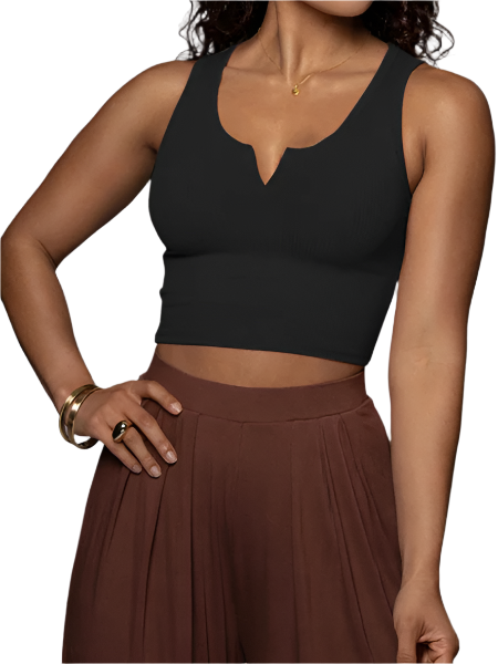 Cropped Split Neckline Knit Tank