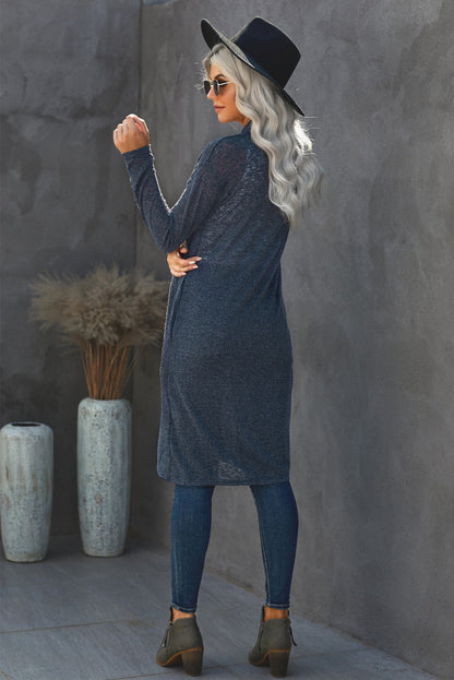 Blue Slouchy Pocketed Knit Longline Cardigan