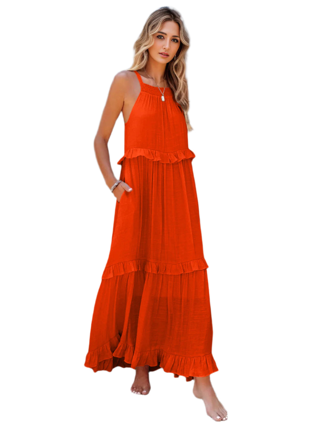 Ruffled Sleeveless Tiered Maxi