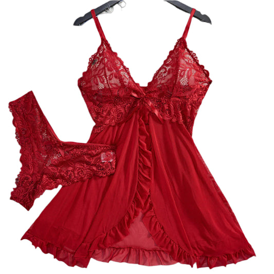 Transparent Red Lace Lingerie Set