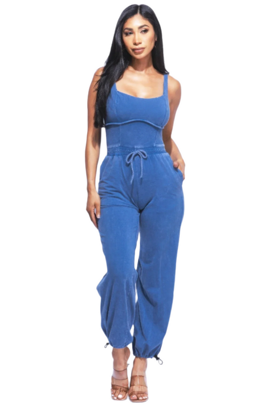 Washed Jumpsuit With Adjustable Ankle