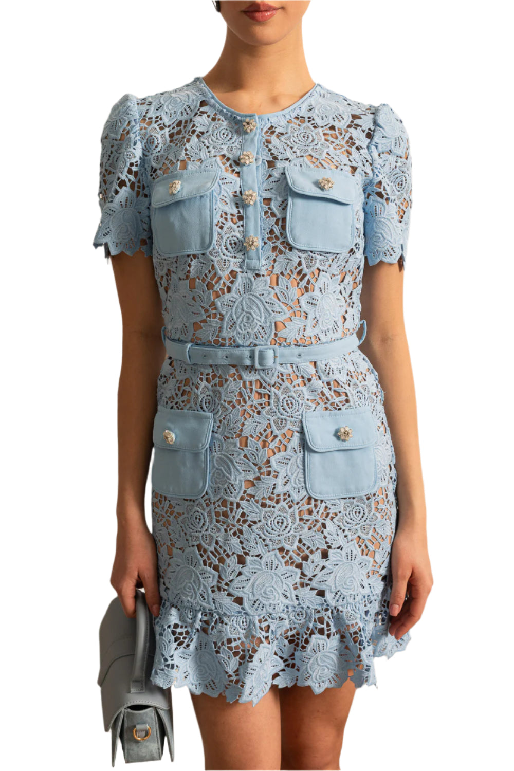 Blue Short Sleeve Embroidered Floral Dress – Feminine Elegance Meets Everyday Ease