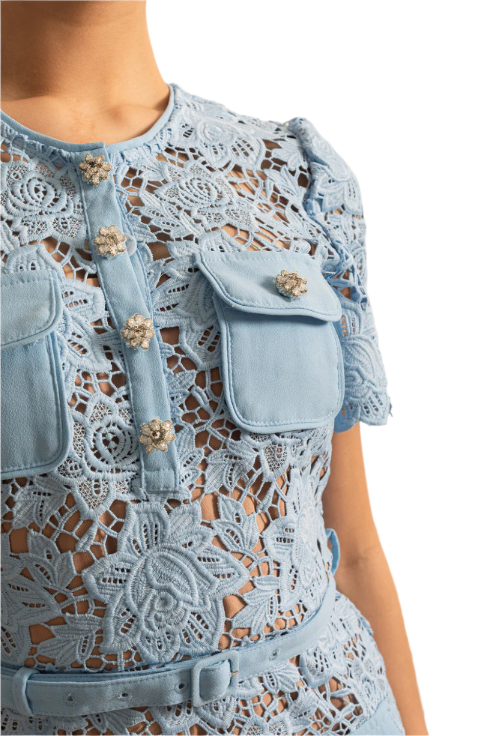 Blue Short Sleeve Embroidered Floral Dress – Feminine Elegance Meets Everyday Ease