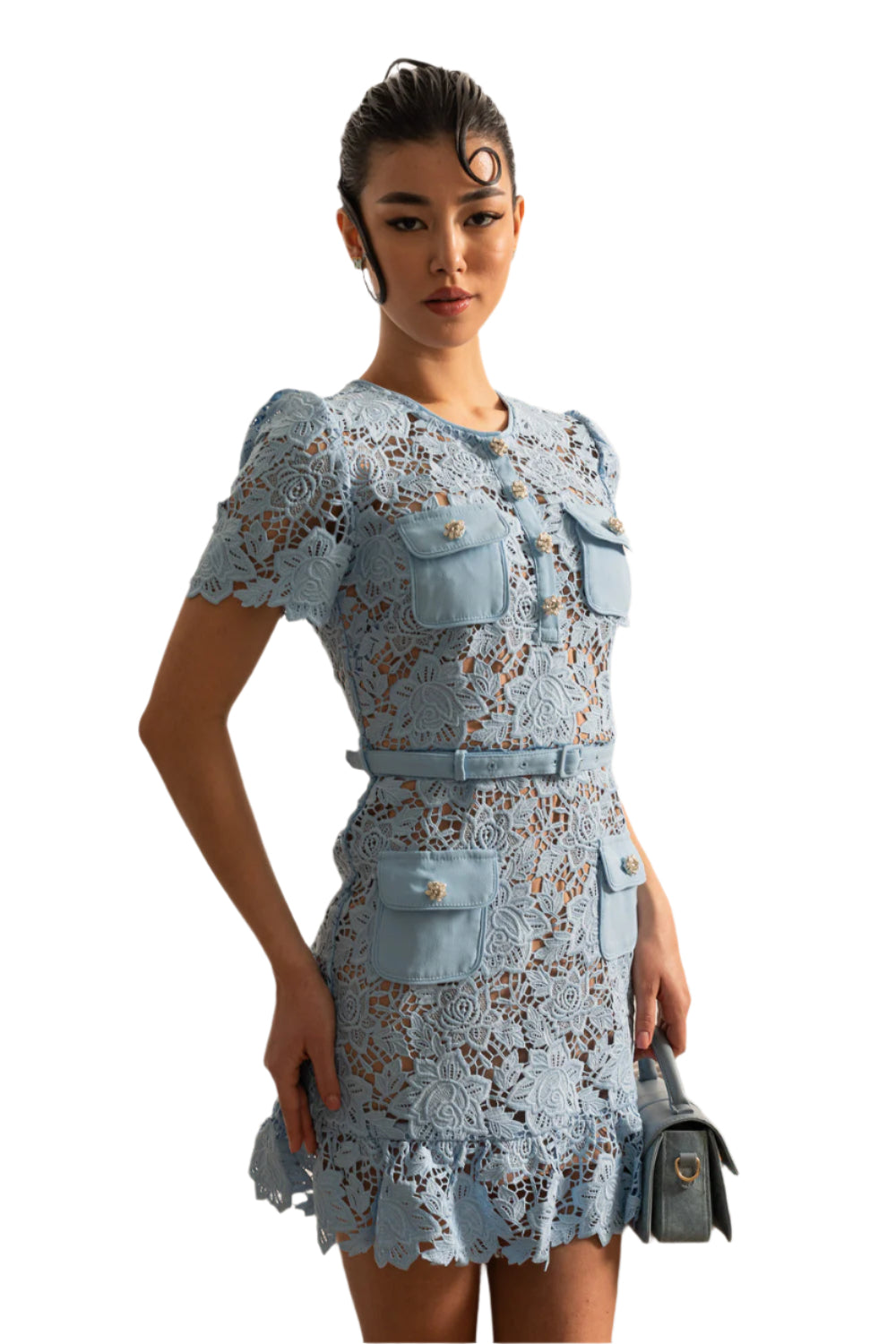 Blue Short Sleeve Embroidered Floral Dress – Feminine Elegance Meets Everyday Ease