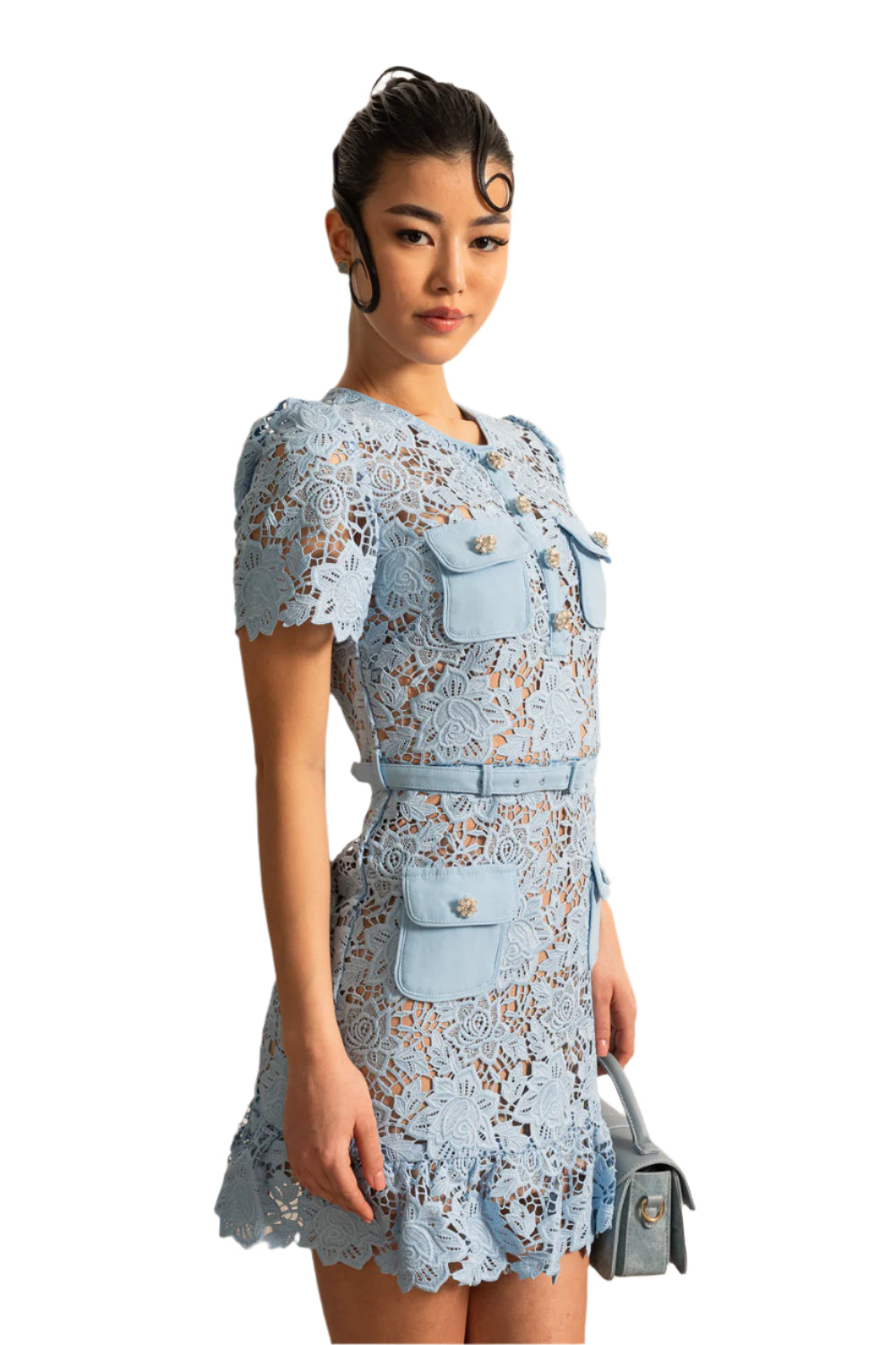 Blue Short Sleeve Embroidered Floral Dress – Feminine Elegance Meets Everyday Ease