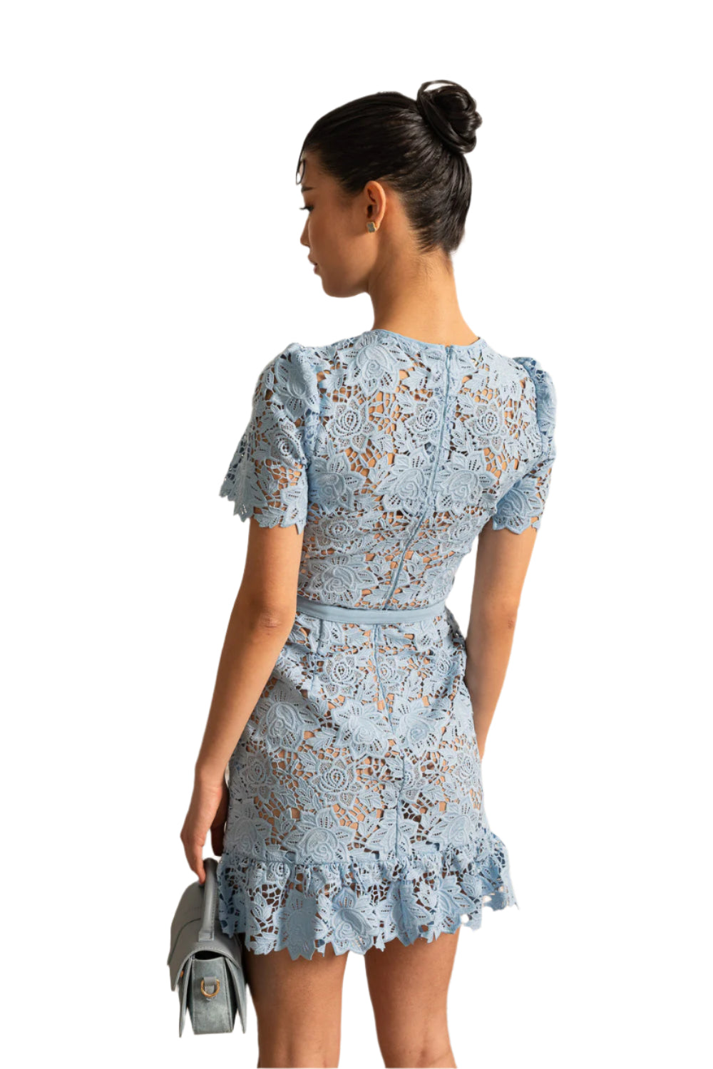 Blue Short Sleeve Embroidered Floral Dress – Feminine Elegance Meets Everyday Ease
