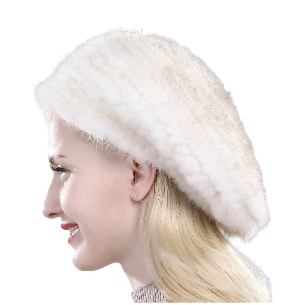 Hand-Knitted Mink Fur Beret