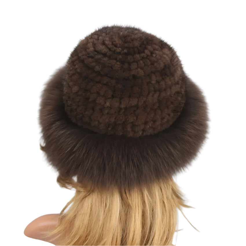 Natural Mink Fur Knitted Bucket Hat