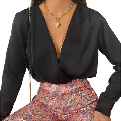 Elegant Satin Women Blouse Sexy