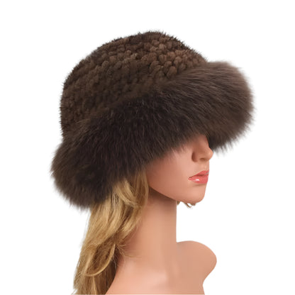 Natural Mink Fur Knitted Bucket Hat