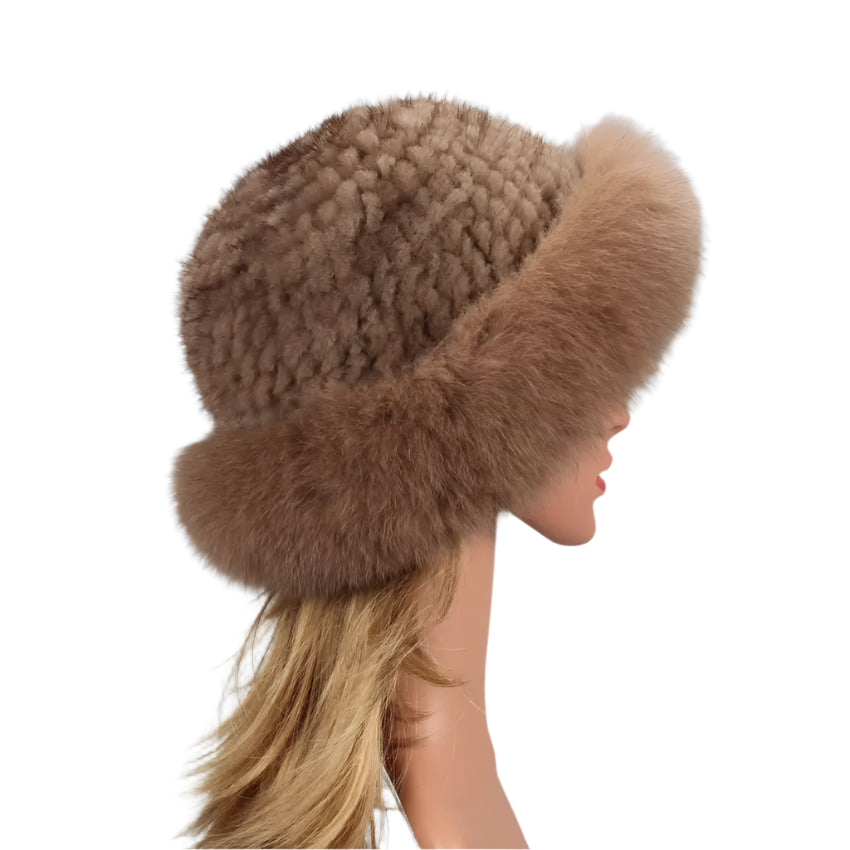 Natural Mink Fur Knitted Bucket Hat