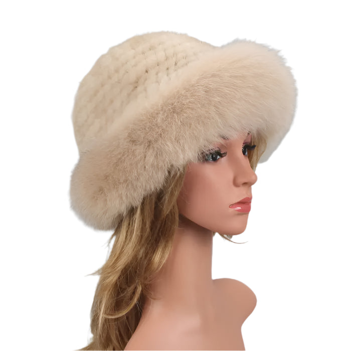 Natural Mink Fur Knitted Bucket Hat