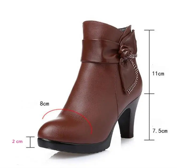 Winter Wool Leather High Heel Ankle Boots