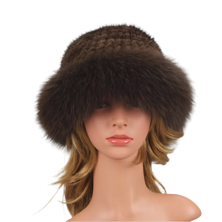 Natural Mink Fur Knitted Bucket Hat