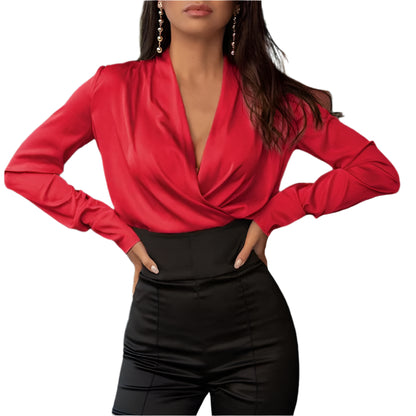 Elegant Satin Women Blouse Sexy