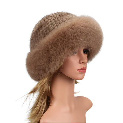 Natural Mink Fur Knitted Bucket Hat