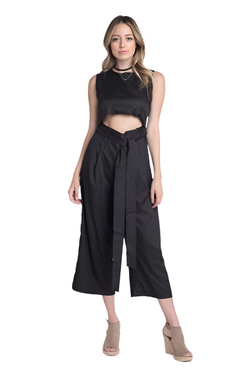 Sleeveless Tie Jumpsuit with Slit