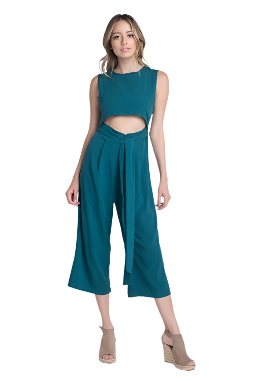 Sleeveless Tie Jumpsuit with Slit